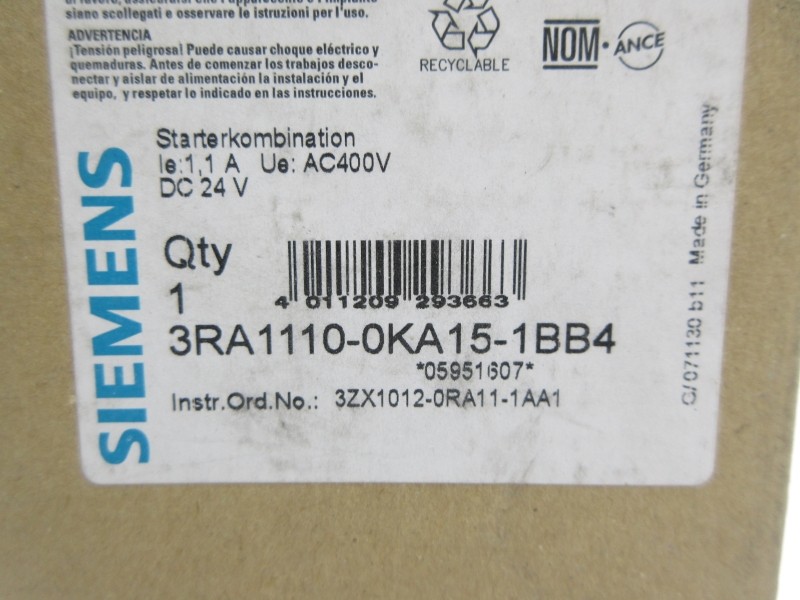 SIEMENS 3RA1110-0KA15-1BB4 24VDC 1.1A NSMP