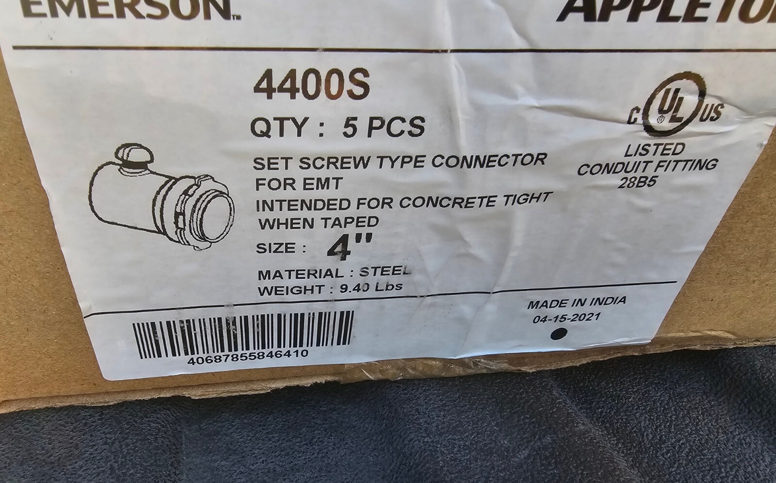 APPLETON / EMERSON 4400S 4″ SET SCREW STEEL CONNECTOR
