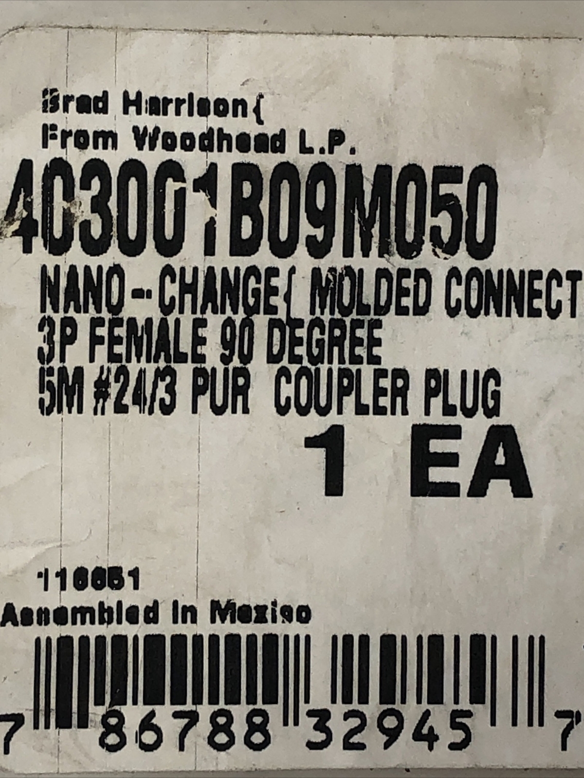 Brad Harrison Woodhead Connectivity 403001B09M050 Cable Assembly