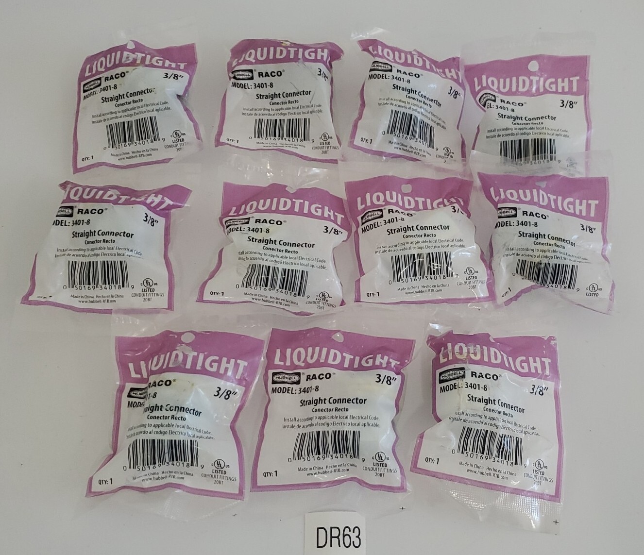 *NEW SEALED* LOT OF 11 Hubbell Raco 3401-8 Straight Connector 3/8″ + Warranty!