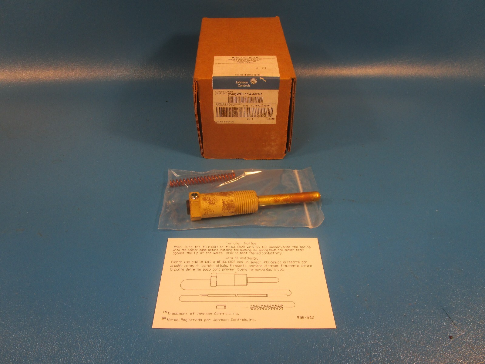 Johnson Controls WEL11A-601R, Temperature Sensor, Immersion Well, Direct Mount