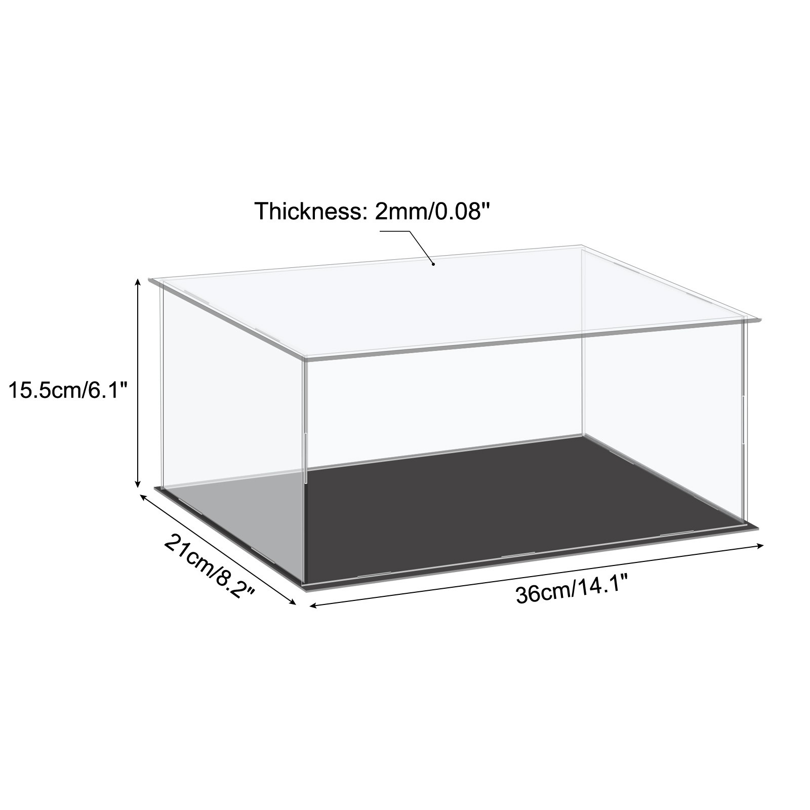Acrylic Display Case Plastic Box Cube Storage Box Clear 36x21x15.5cm