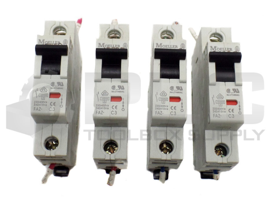 LOT OF 4 MOELLER FAZ-C3 CIRCUIT BREAKER 3AMP 1POLE