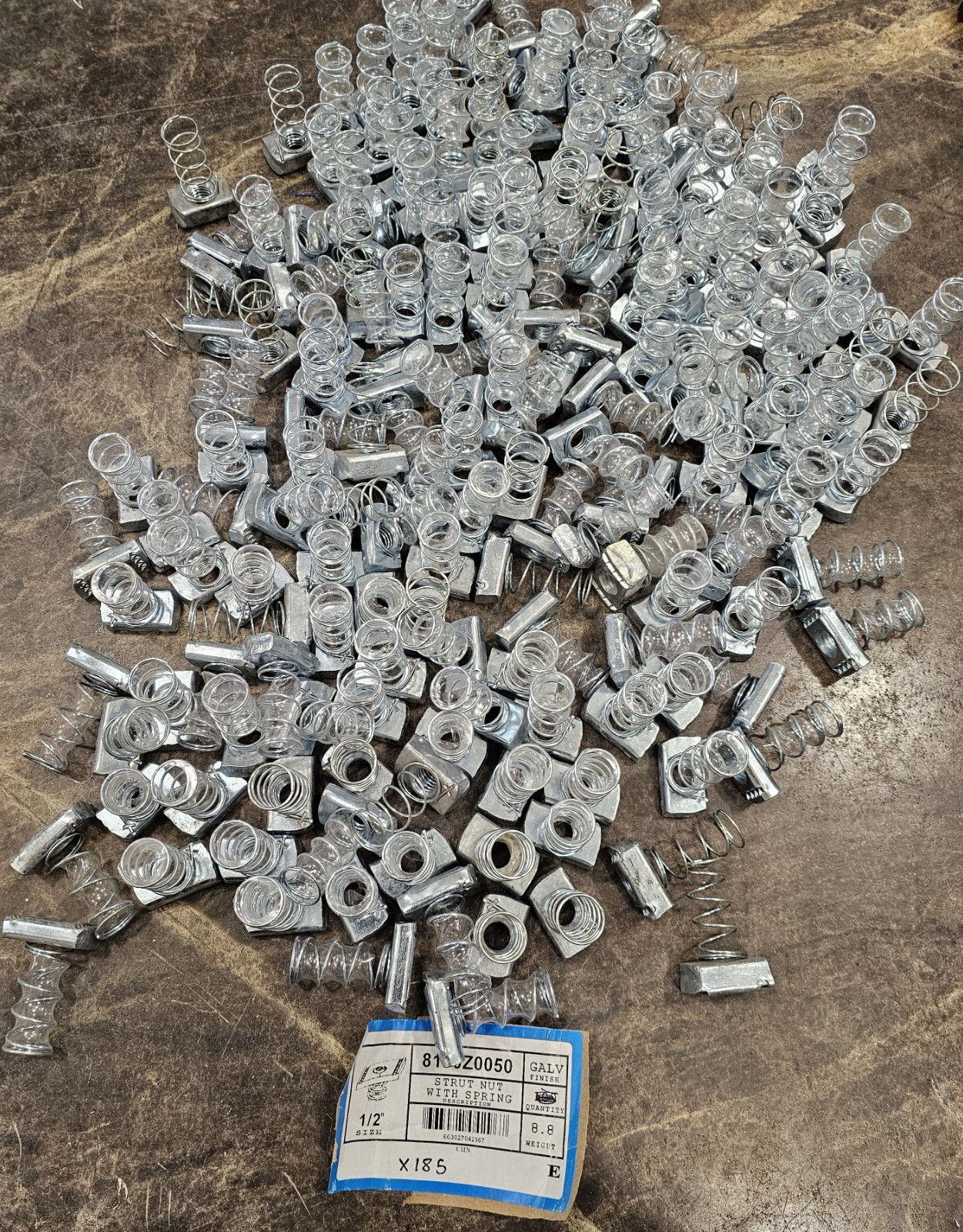 (LOT OF 185) 1/2″ Strut Nut With Spring Unistrut Hanger Rod Galvanized