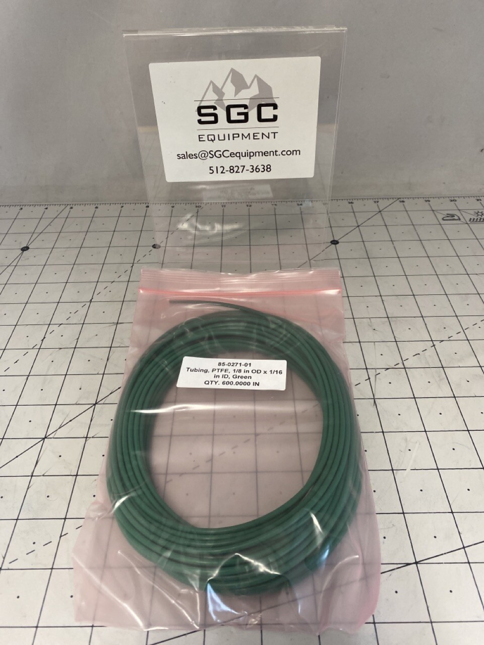 Amphenol Industries Tubing, PTFE, 1/8″ OD x 1/16″ ID, Green PN: 85-0271-01
