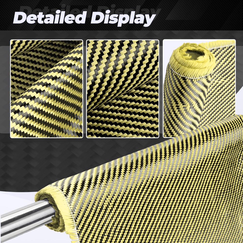 12″ x 5FT Twill Weave Black Yellow Carbon Fiber Fabric Cloth (3K, 9oz, 12″x59″)
