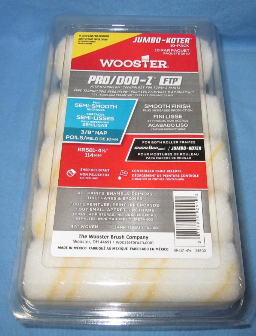 10pk of Wooster Jumbo-Koter Pro/Doo-Z FTP 3/8″ Paint Rollers, Red (B08QQB1P5V)