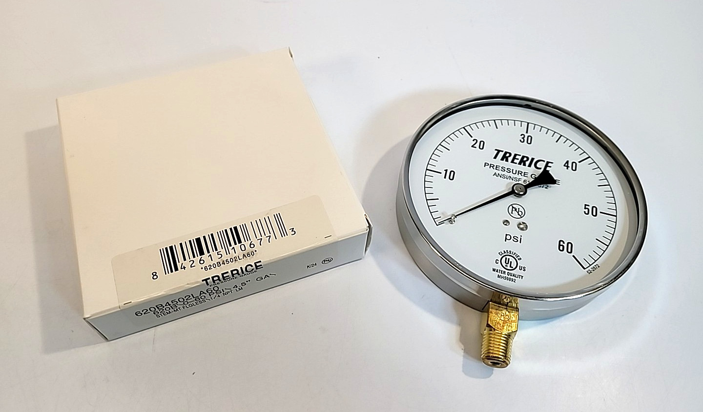 NEW TRERICE 620B4502LA60 PRESSURE GAUGE 4.5″ 0-60 PSI 1/4″ NPT 620B 61 & 372