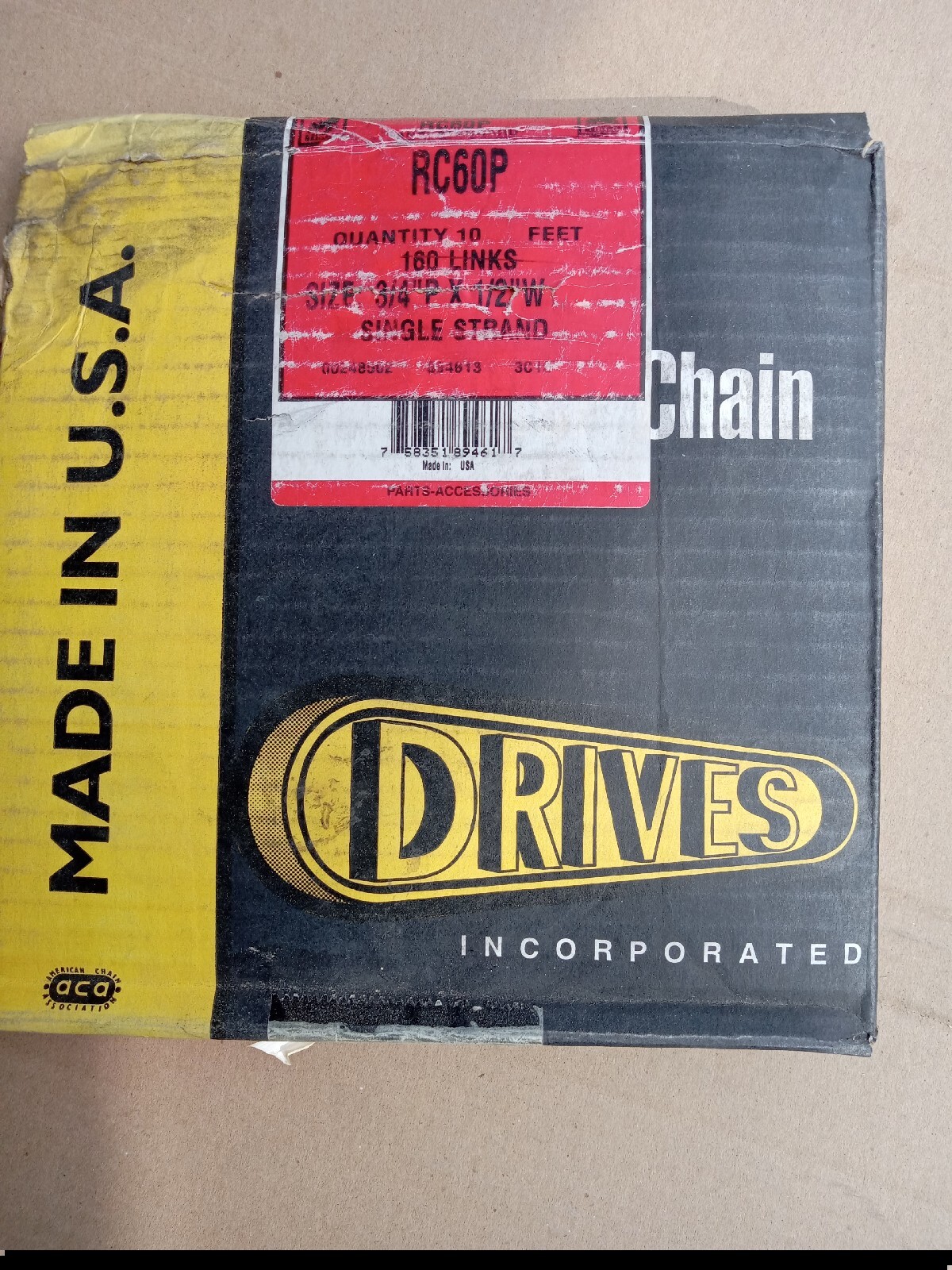 SW60X10US RC60 #60 Roller Chain – 10 Foot Length