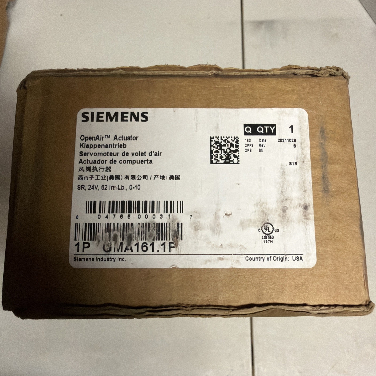 Siemens GMA161.1P OpenAir Spring Return Damper Actuator 24V 62 in-lb NIB