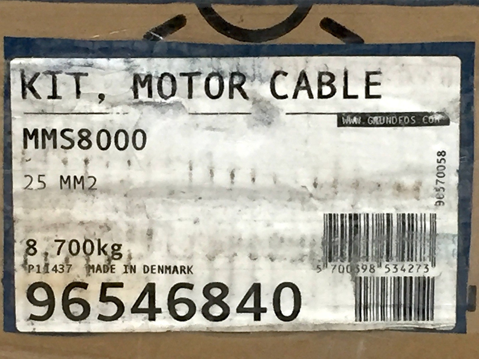 Grundfos 96546840 Kit Motor Cable 25mm2 8m Range S3 Fits MMS8000