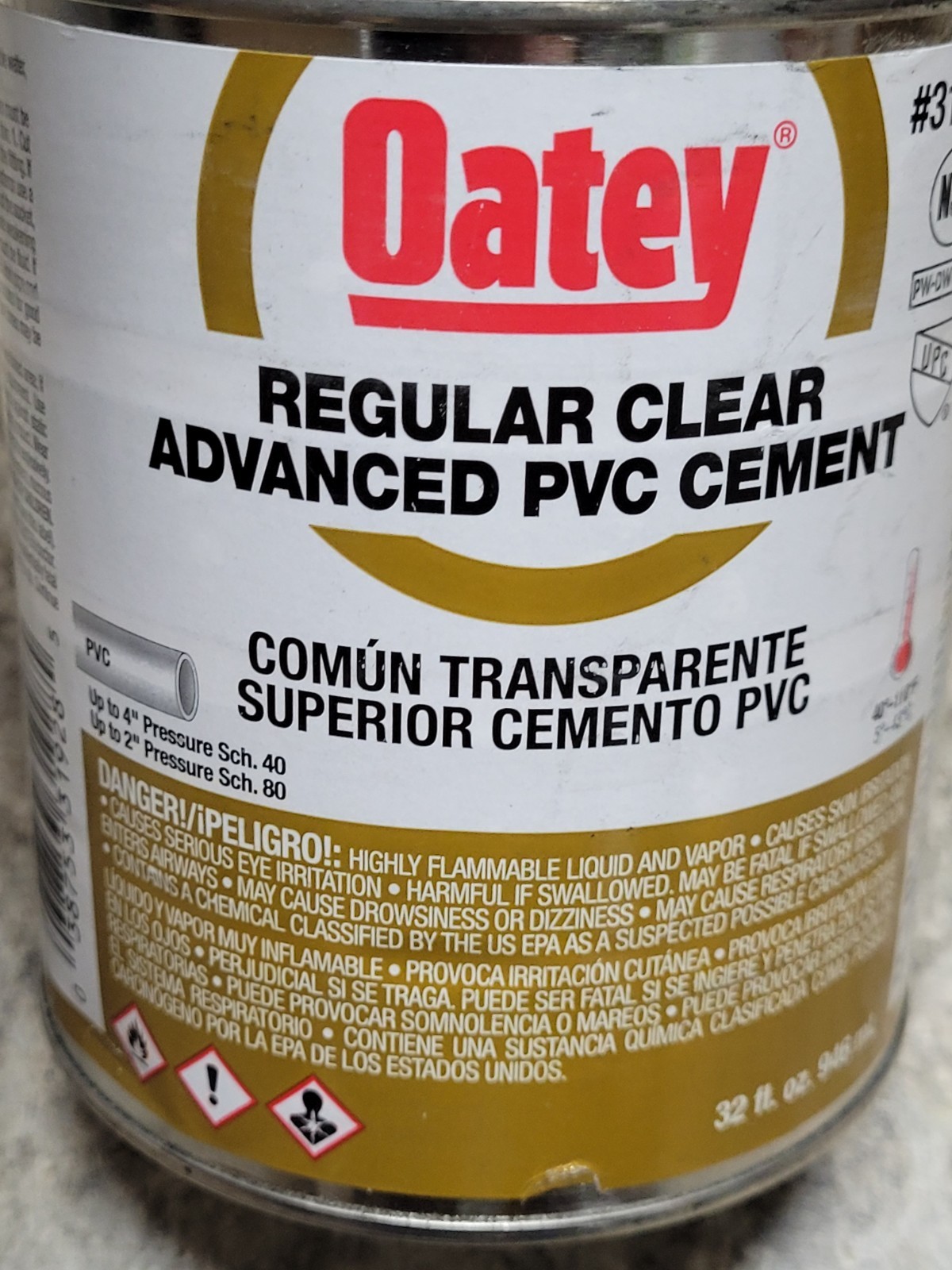x4 Oatey 31927 16 oz PVC Regular Advanced Clear Cement 4 Can Lot