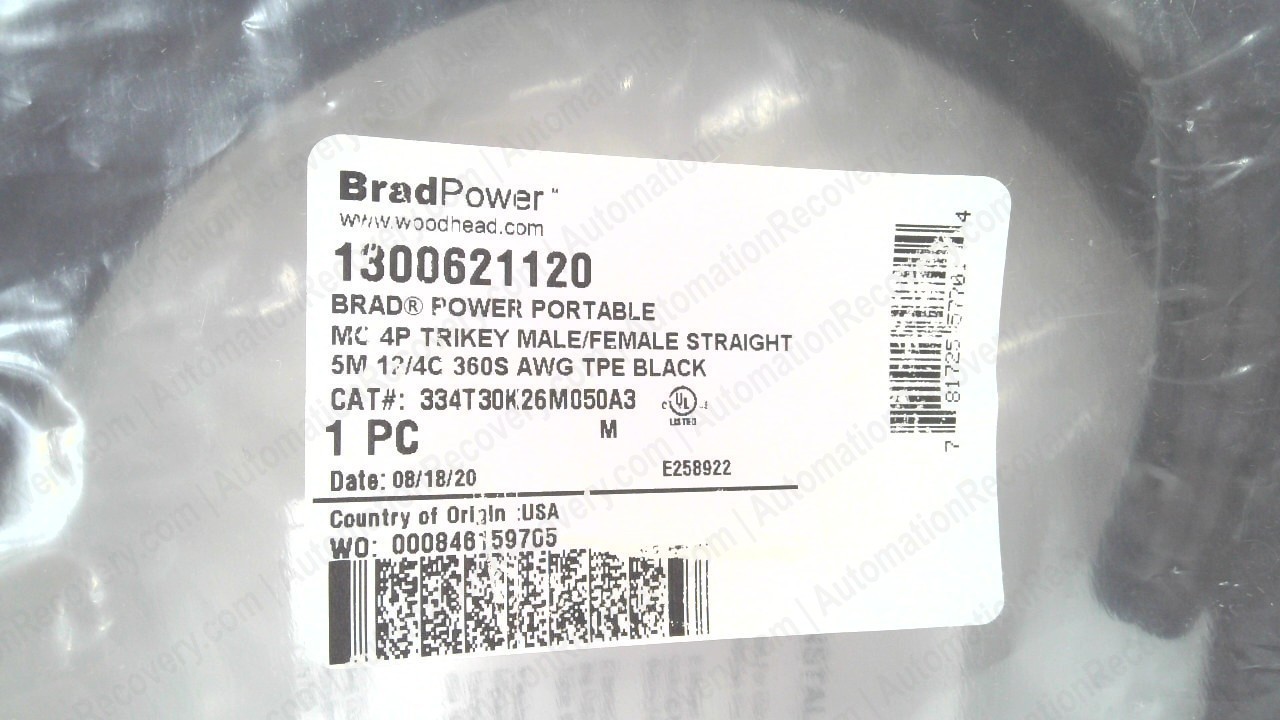 BRAD POWER 334T30K26M050A3 DOUBLE ENDED CORDSET, 1300621120, NEW #354576