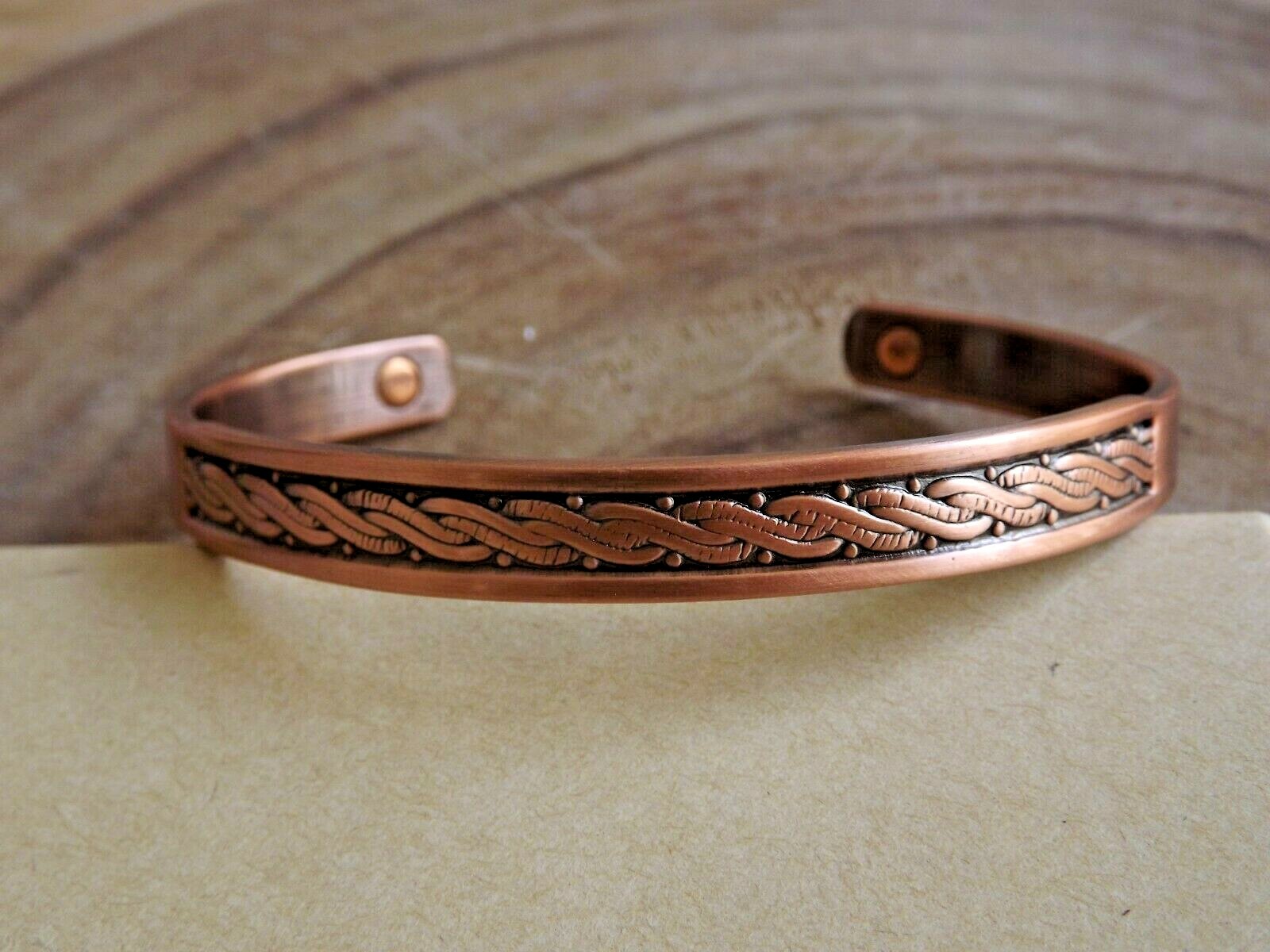 Oxidized Pure Copper Magnetic Bracelet Arthritis Energy Adjustable Cuff Braided