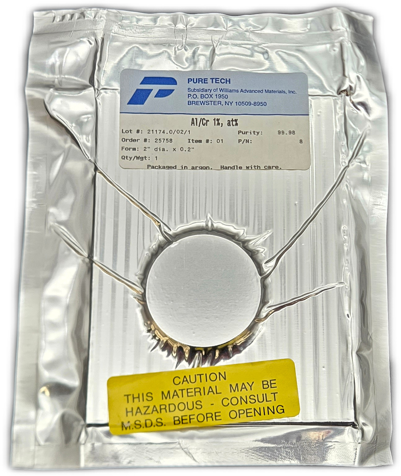 Pure Tech Al/Cr Sputtering Target 2in Diameter 0.2in Thick 99%