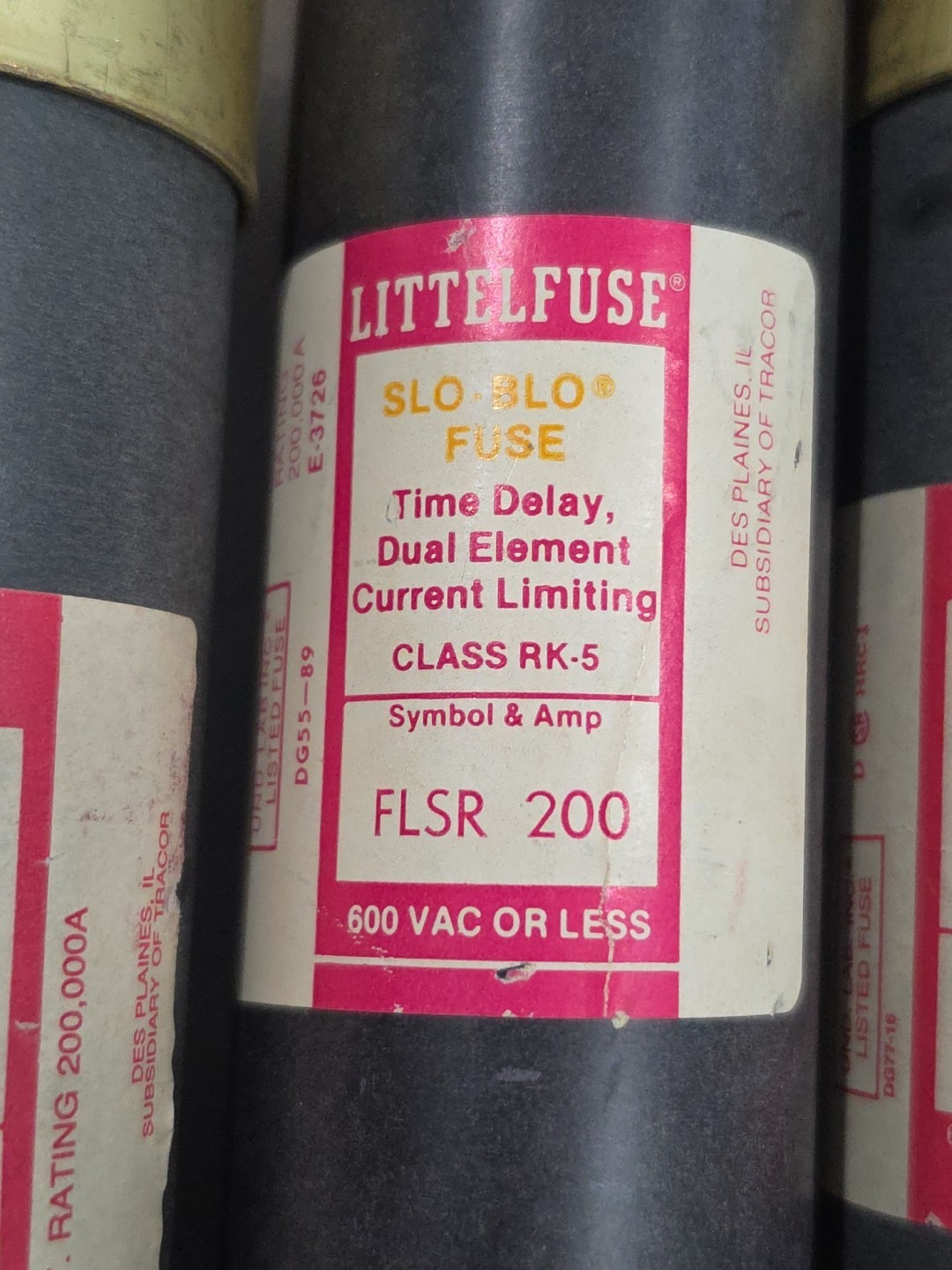 LOT OF 2 Littelfuse FLSR-200 200 Amp Slo-Blo Time Delay Fuses