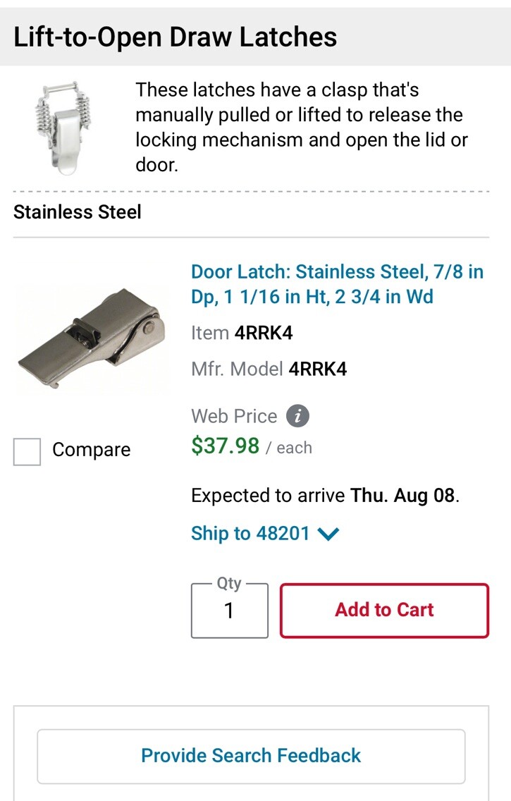 Southco #91 Under Center Draw Latch Concealed Hook Keeper Grainger Hasp Padlock