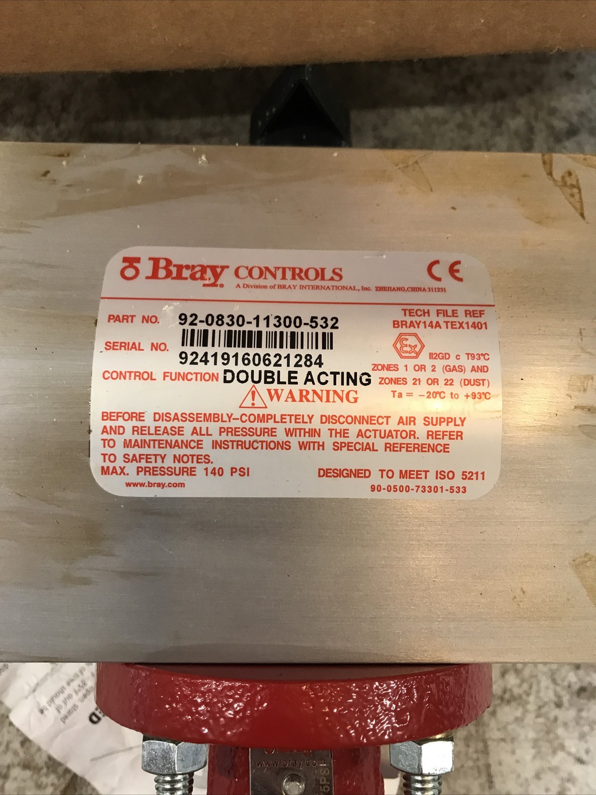 NEW, BRAY, 92-0830-11300-532, ACTUATOR 3” Valve