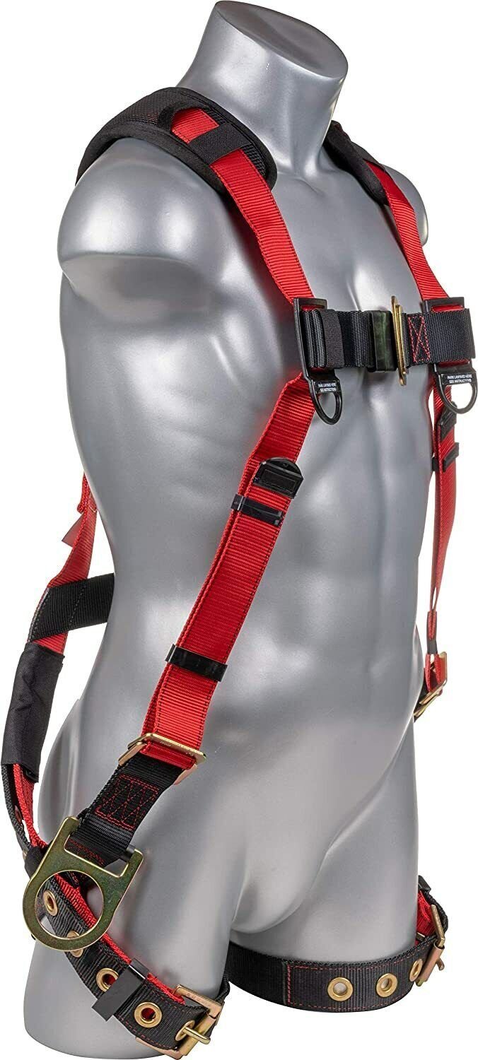 M Full Body Harness w/detachable 6′ Internal Shock Absorbing Lanyard, Rebar Hook