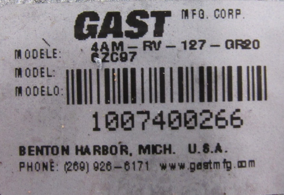 NEW GAST 4AM-RV-127-GR20 AIR MOTOR 4AMRV127GR20