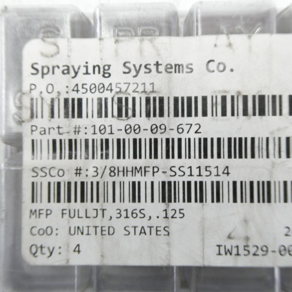 SPRAYING SYSTEMS 3/8HHMFP-SS11514 101-00-09-672 (PKG OF 4) NSMP