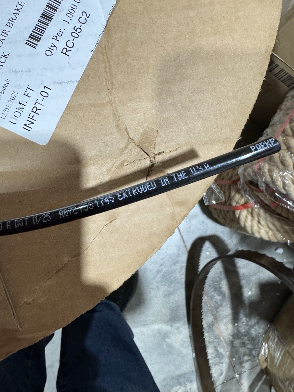 PARKER Tubing: Type A, Black, 1/4 in OD, 1,000 ft Lg. Model 1120-4A-BLK-1000