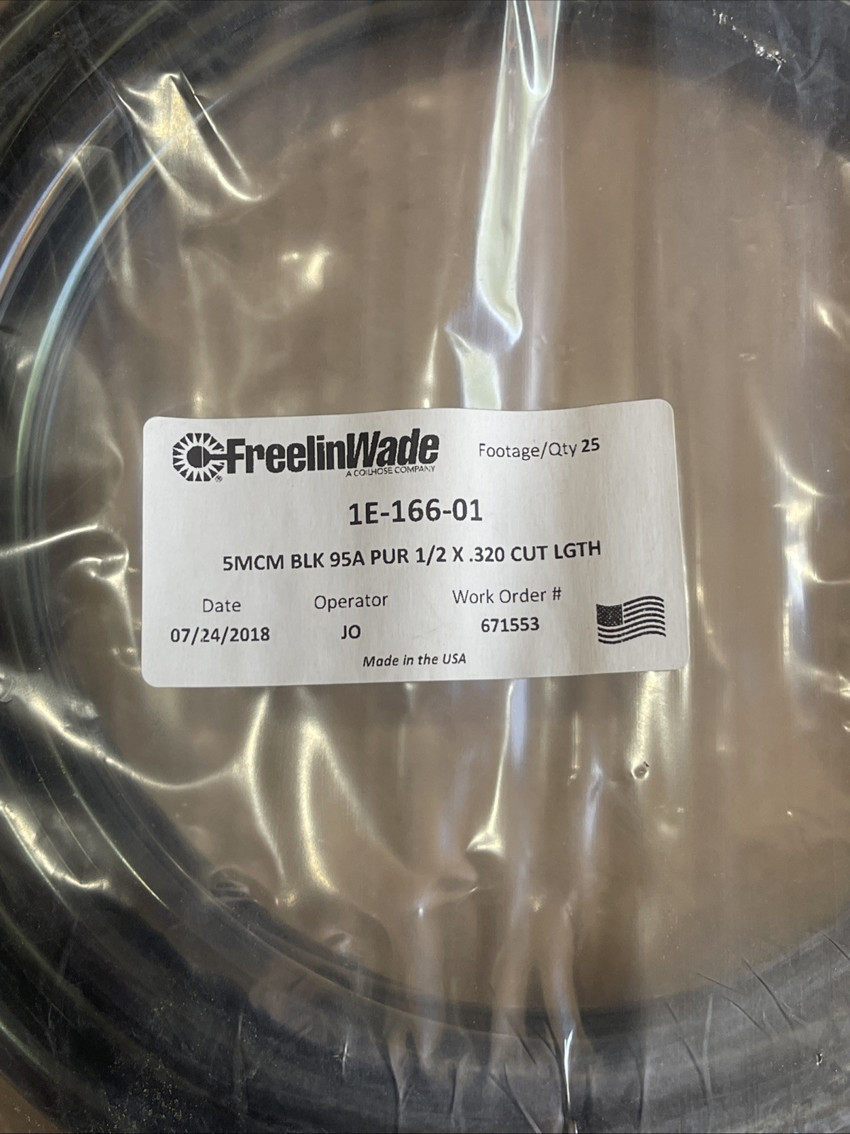 FreelinWade 1E-166-01 5MCM Black Tubing 95A PUR 1/2in X .320 X 25ft