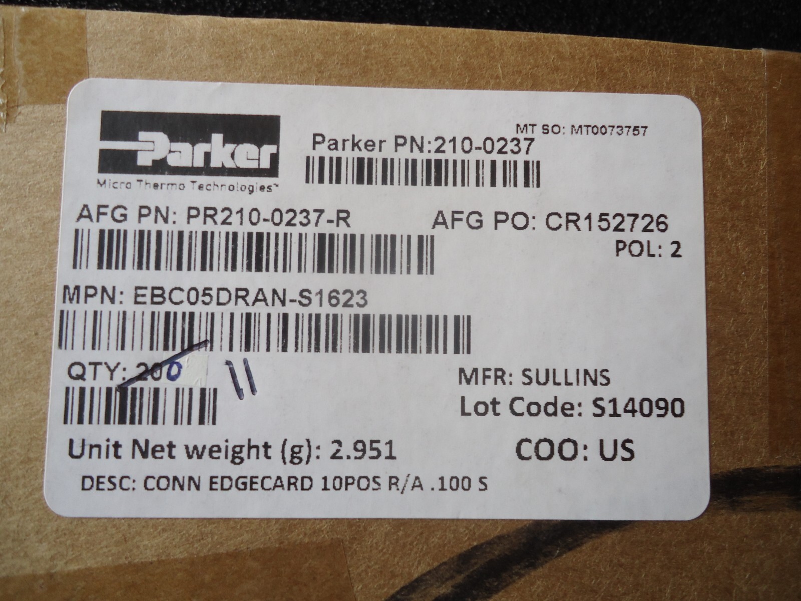 11 new Parker/Sullins, part number 210-0237