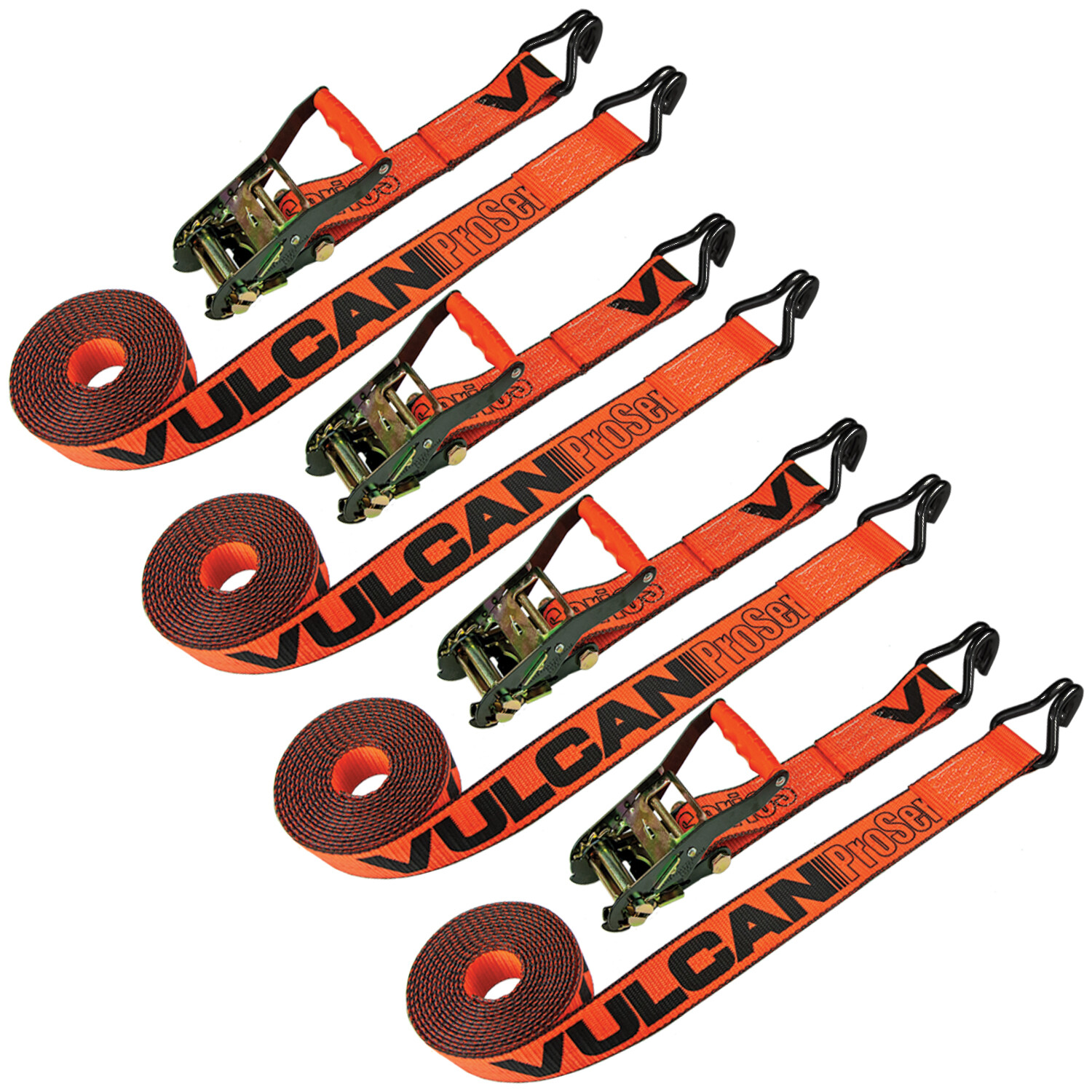 VULCAN PROSeries Ratchet Strap – Wire Hooks – 2″x15′ – 4 Pack – 3300 lbs SWL