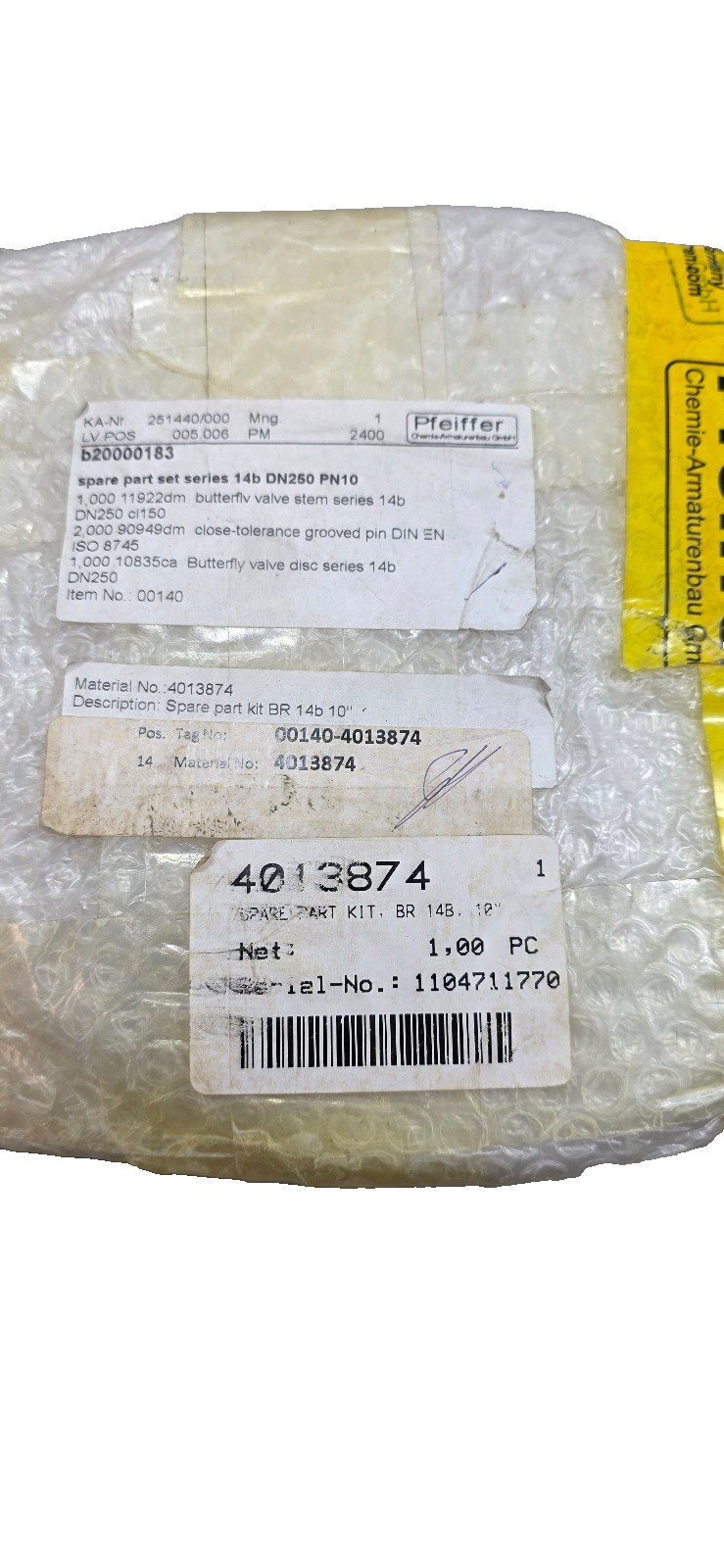 Pfeiffer 251440/000 b2000183 Spare Part Set 14b DN250 PN10, 11922dm 90949dm 1083