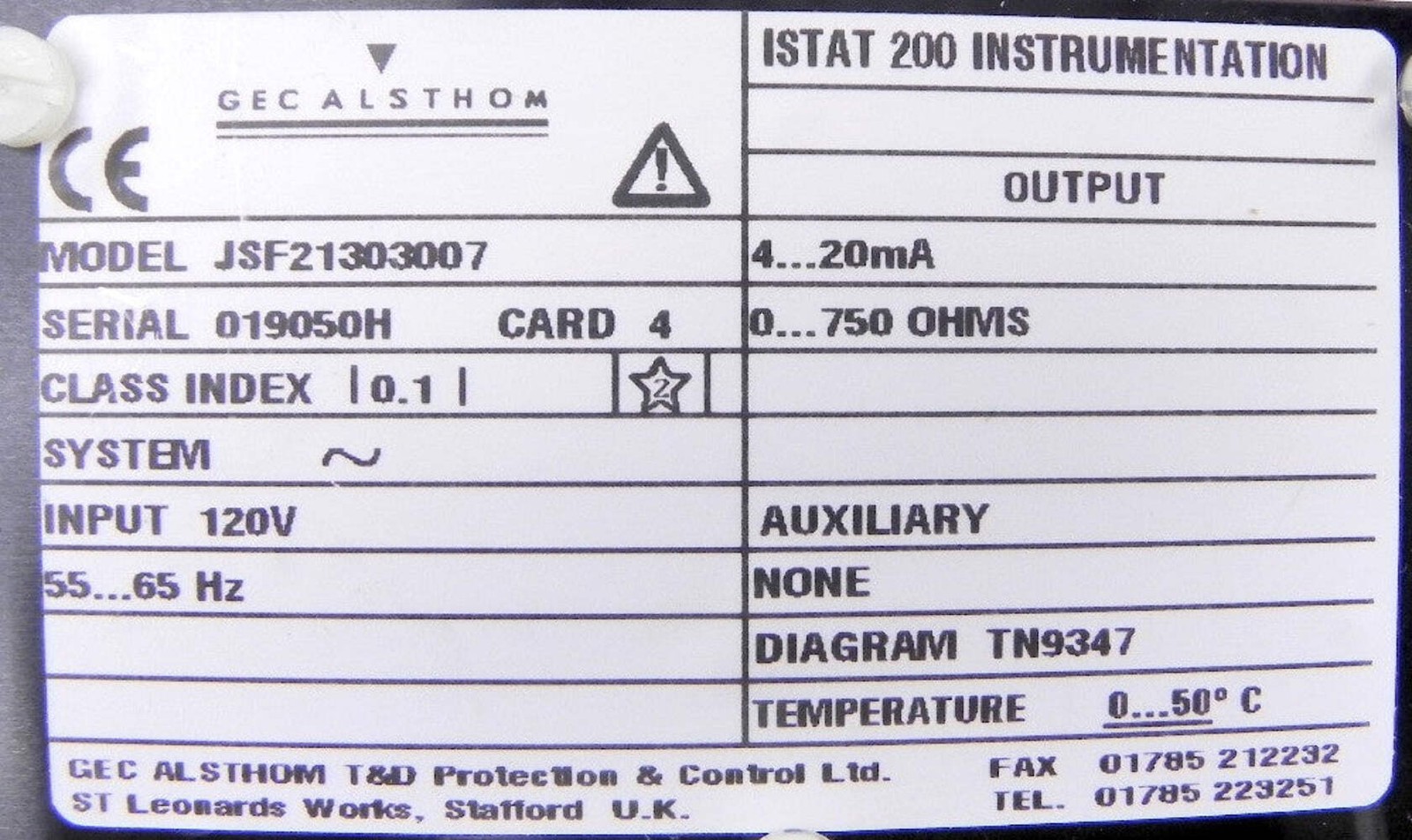 Gec Alsthom Istat 200 Frequency Module JSF21303007