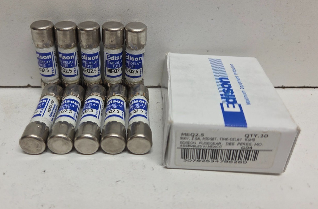 LOT OF 10 NEW IN BOX! EDISON 2.5A 500V FUSES MEQ2.5