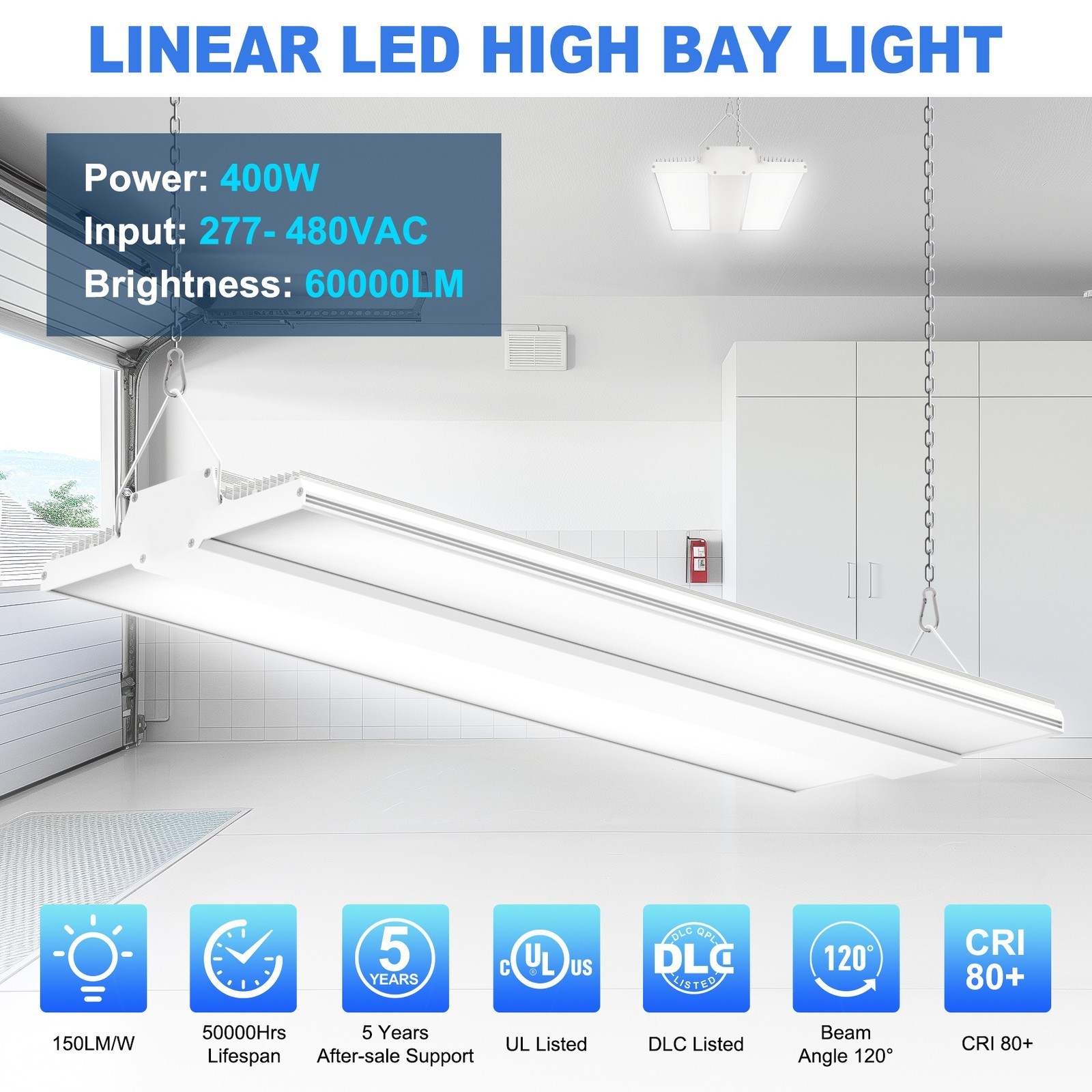 LED Linear High Bay Light 400W Warehouse Garage Shop Lamp 4.5/5/5.7K 100-277VAC
