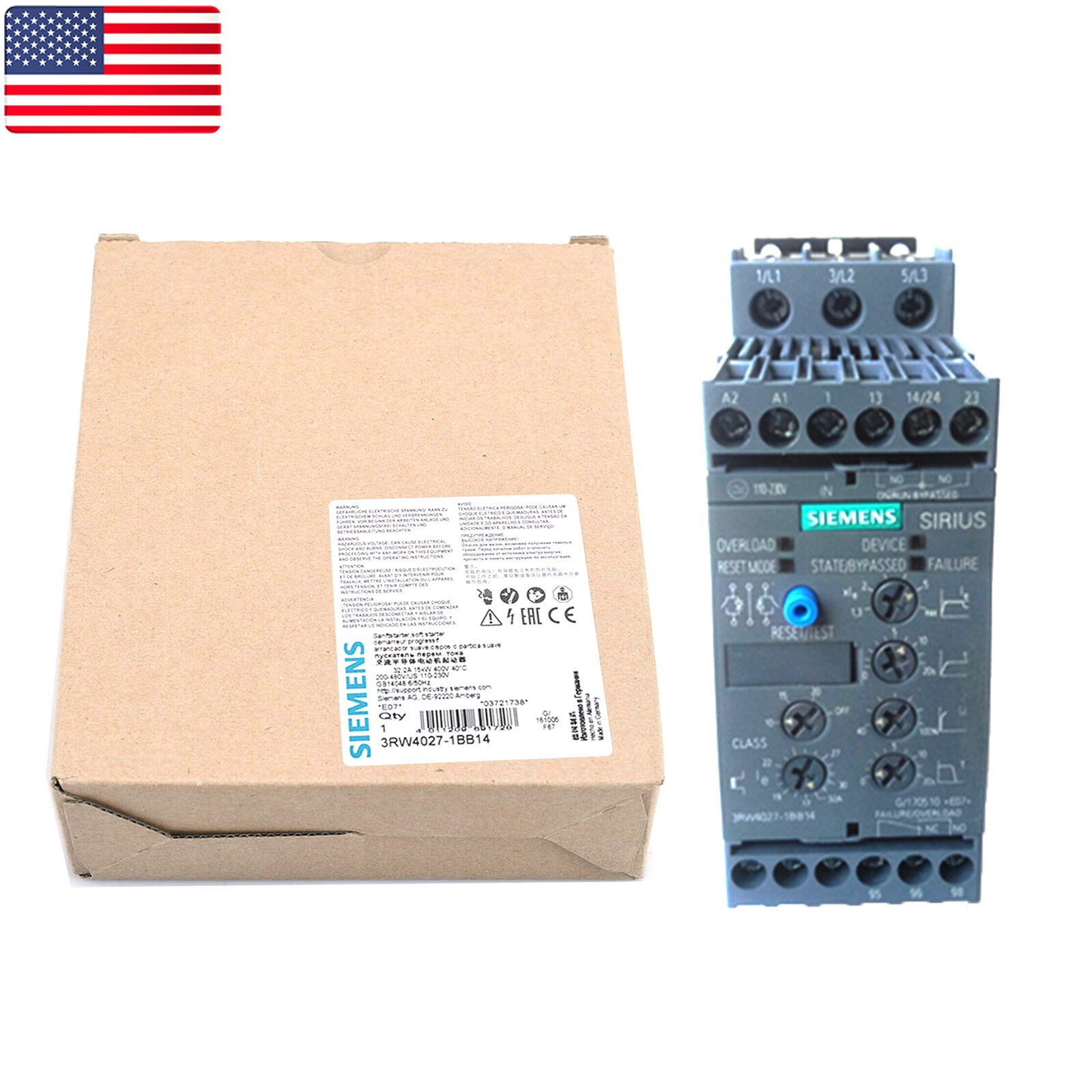 One Brand New 3RW4027-1BB14 SIEMENS Sirius Soft Starter 15Kw 400V 32A – US Stock
