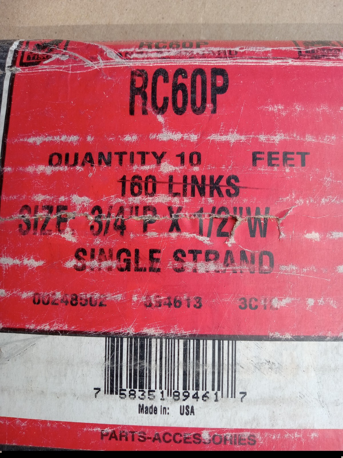 SW60X10US RC60 #60 Roller Chain – 10 Foot Length