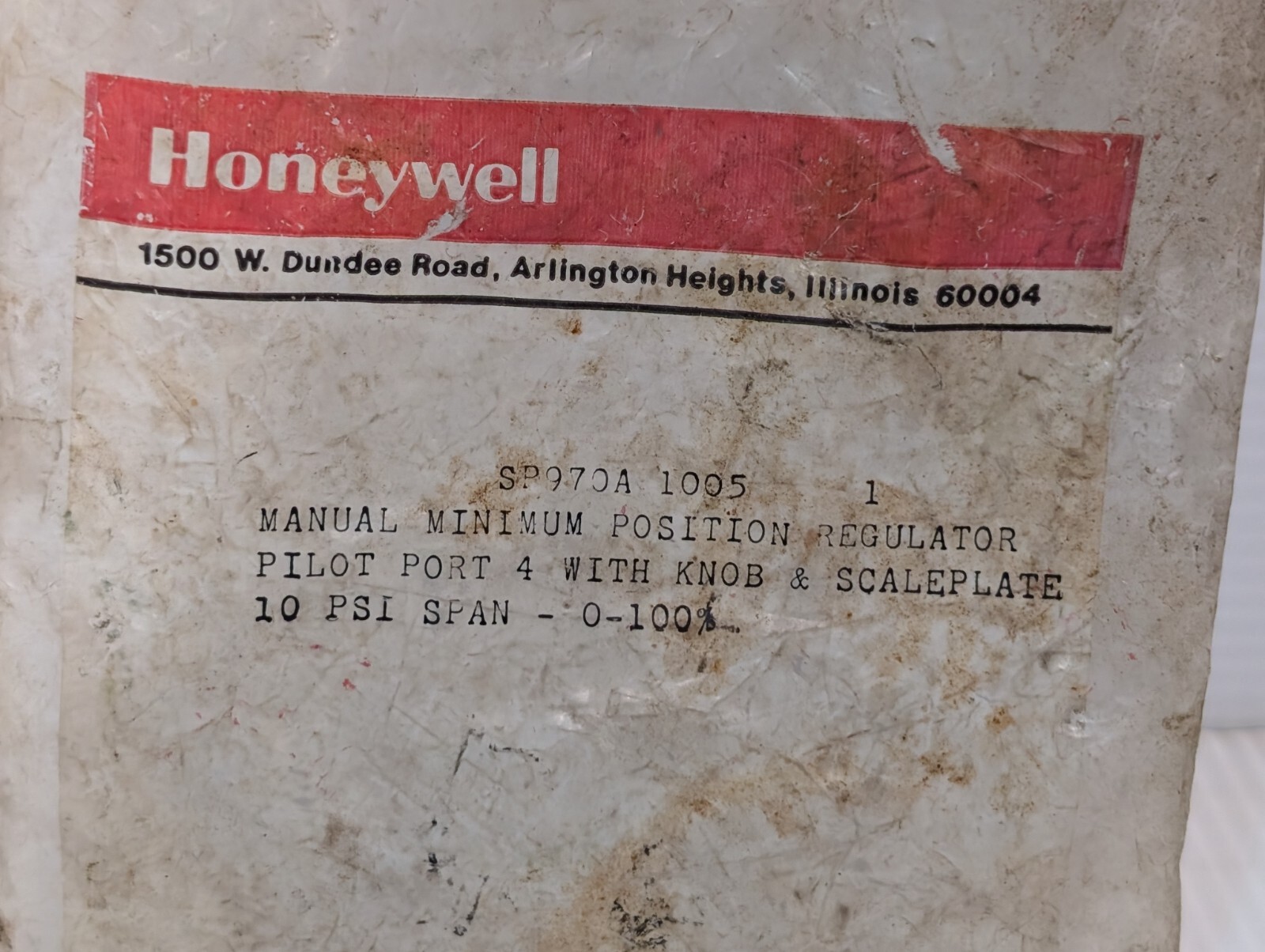 HONEYWELL SP970A-1005-1 PNEUMATIC MANUAL MINIMUM POSITION SWITCH, 10 PSI SPAN