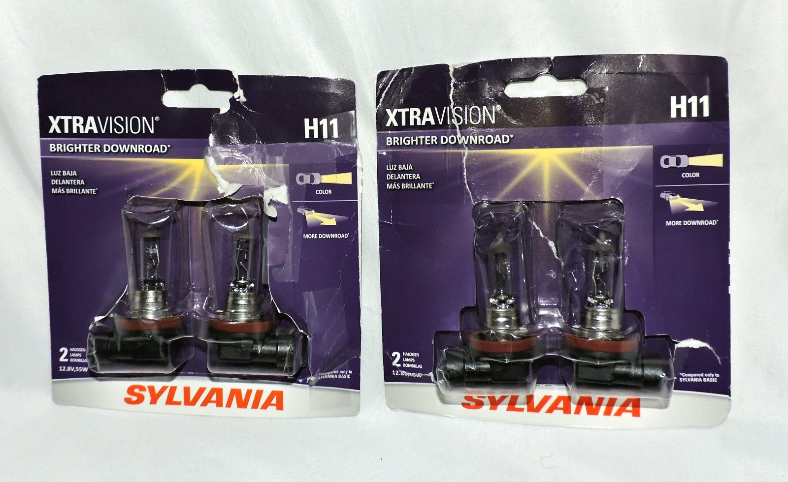 2 packages of 2 SYLVANIA XtraVision H11 Halogen Headlight Bulbs 55W, 2-Pack LOT