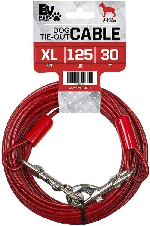 Dog Tie Out Cable 30 Feet – Heavy Duty Dog Lead up to 125 Pounds – Reflective &