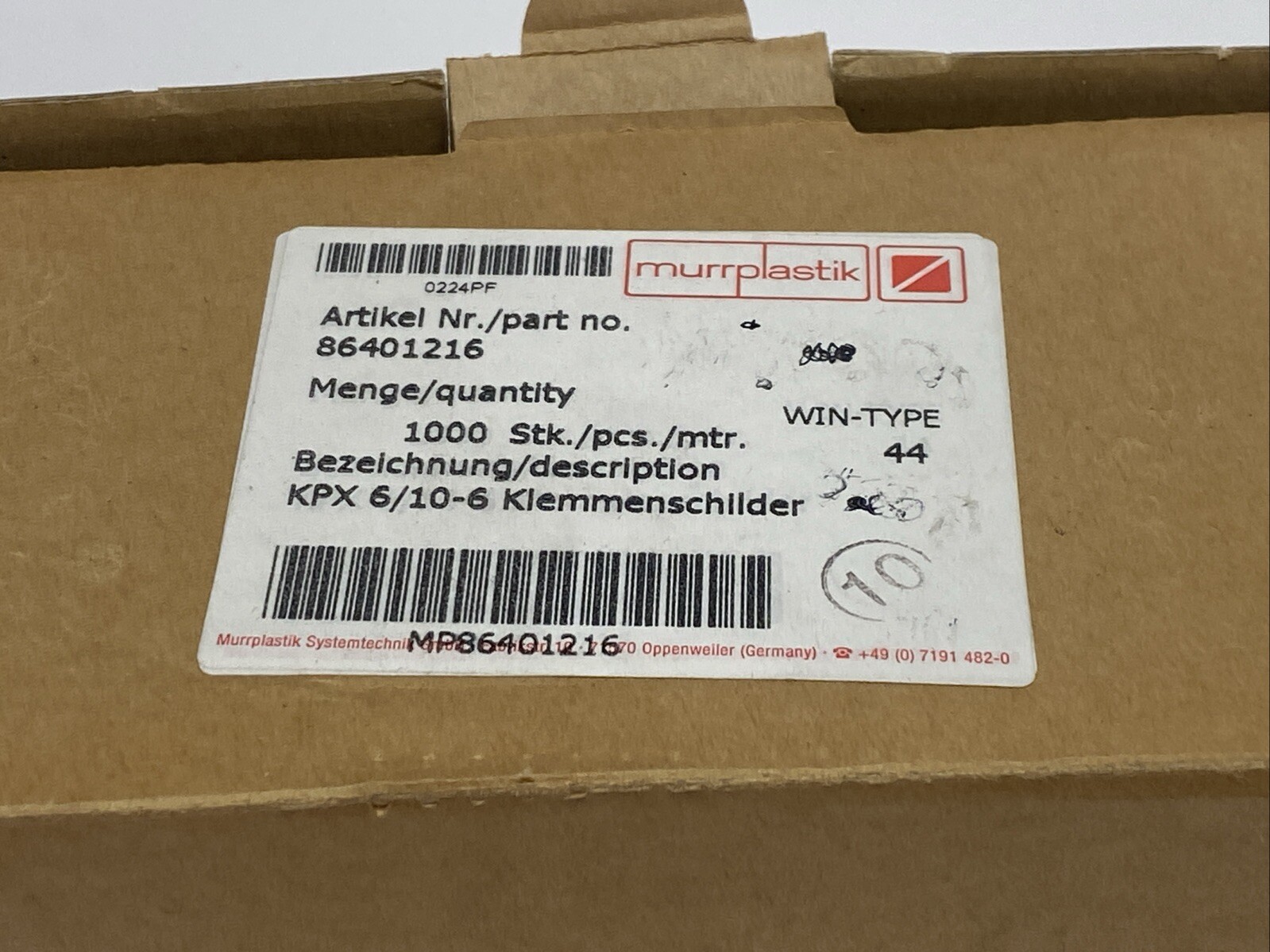 Murrplastik 86401216 Labeling Type KPX 6/10-6 WIN-Type 44 LOT OF 990