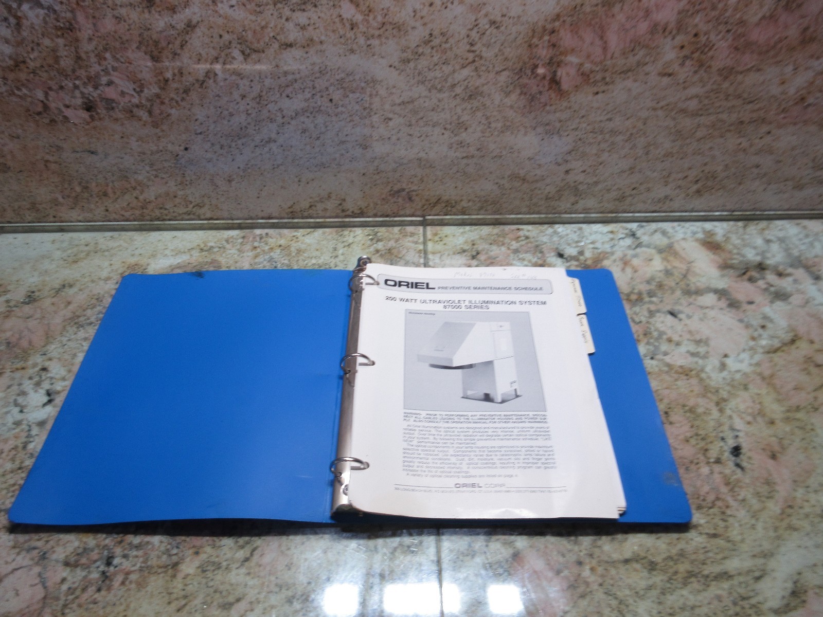ORIEL PREVENTIVE MAINT SCHEDULE 200W ULTRAVIOLET ILLUMINATION SYSTEM 87000 SERIE