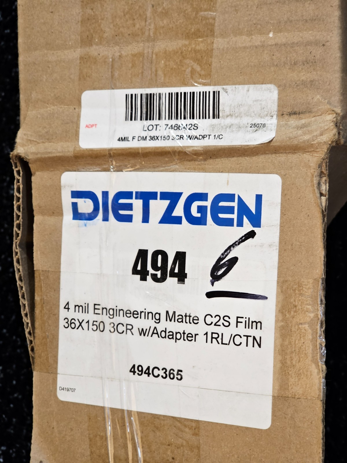 Dietzgen 494C365 36″ x 150′ Roll – 4mil Double-Matte Engineering Drafting Film