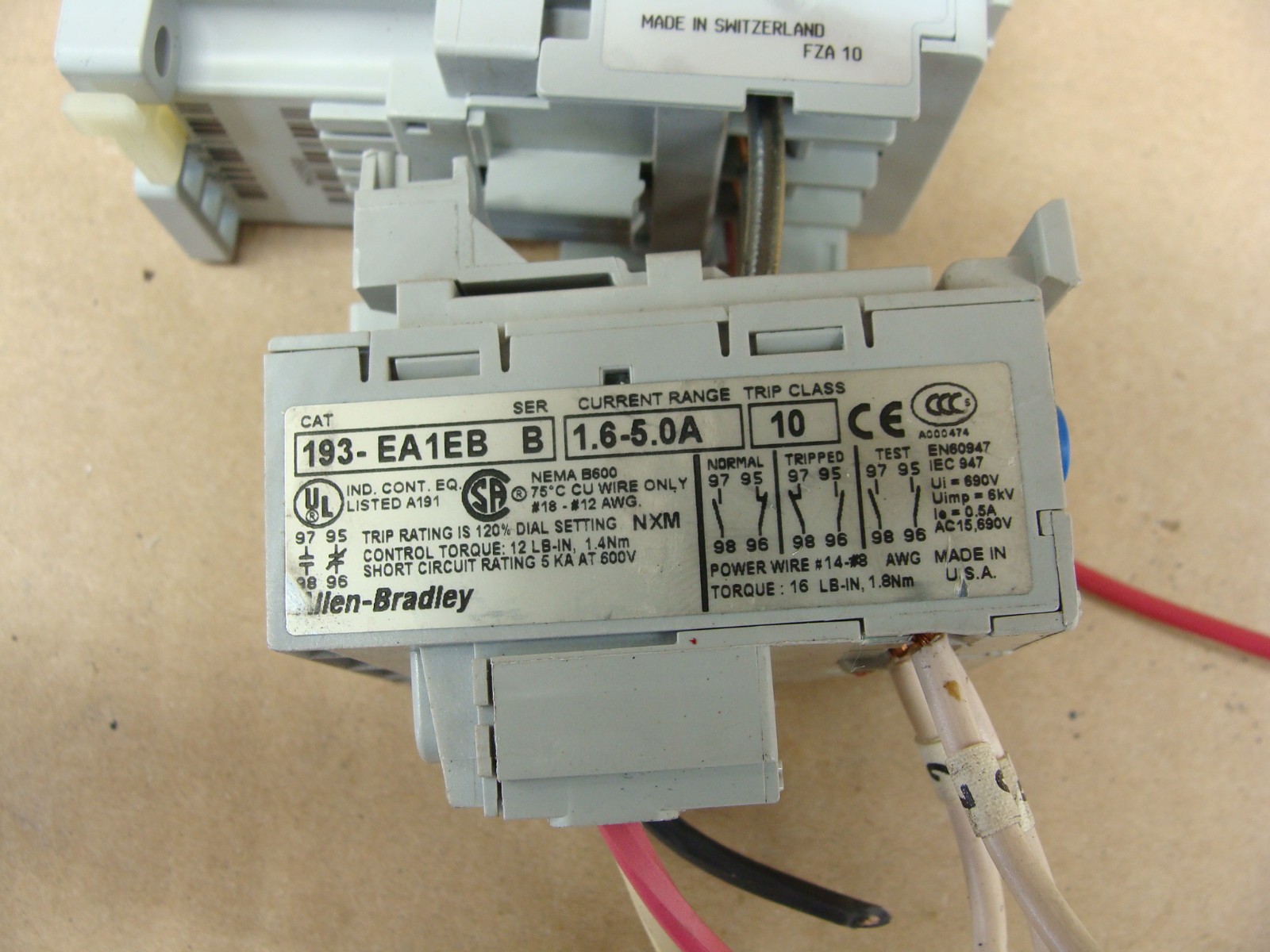 LOT OF 2 ALLEN BRADLEY 100-C09*10 CONTACTORS W/193-EA1EB OVERLOAD RELAY 1.6-5.0A
