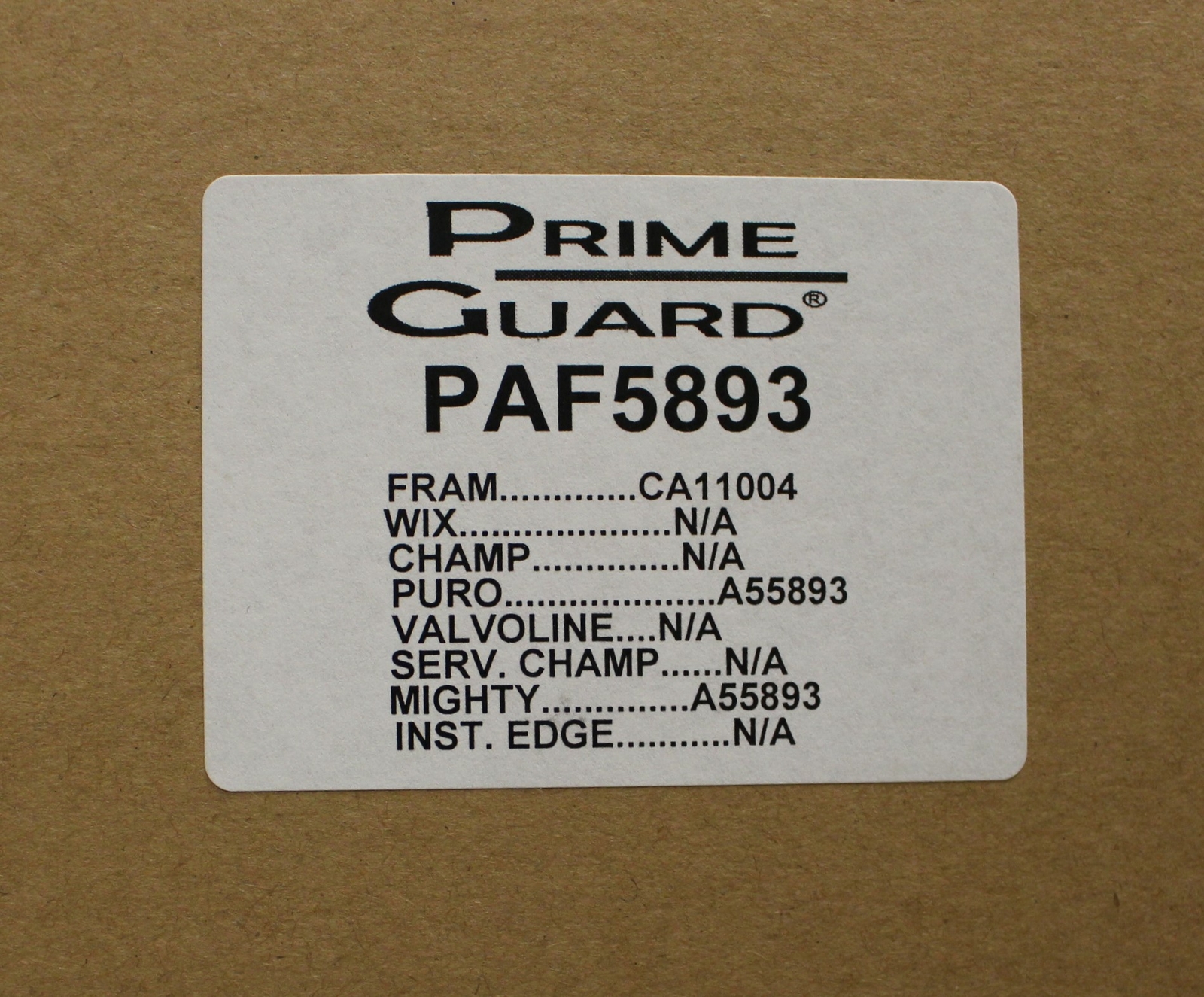 Prime Guard PAF5893 Air Filter, CA11004, A55893, New