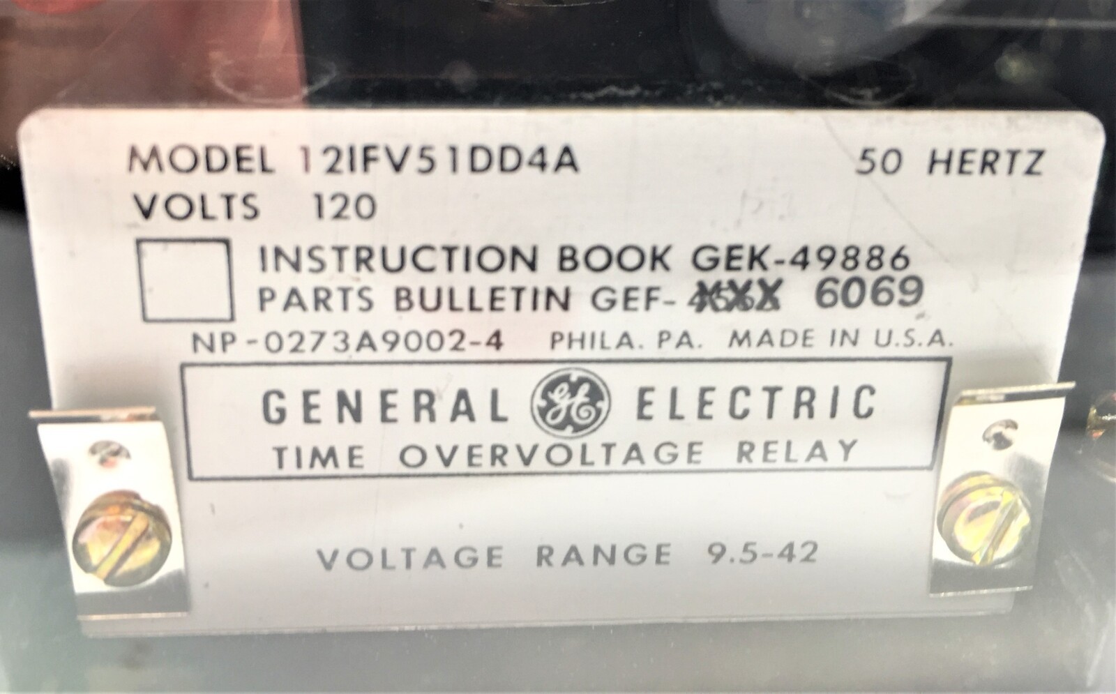 GE 12IFV51DD4A Time Overvoltage Relay General Electric