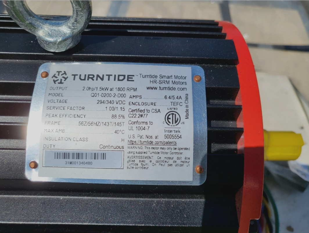 TURNTIDE SMART MOTOR Q01-0200-2-D00 2HP/ 1.5KW @ 1800 RPM HR-SRM 294/340 VDC