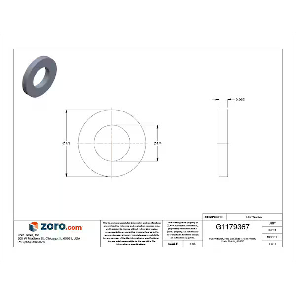 Manufacturer Varies Flat Washer, For Screw Size 1/4″ ,Nylon Plain , 40 PK