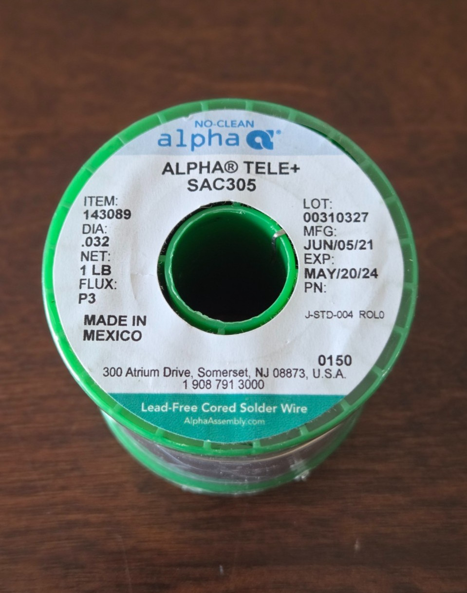Alpha 143089: Tele+ SAC305 Solder Wire .032″ Dia P3 Flux 1Lb Spool