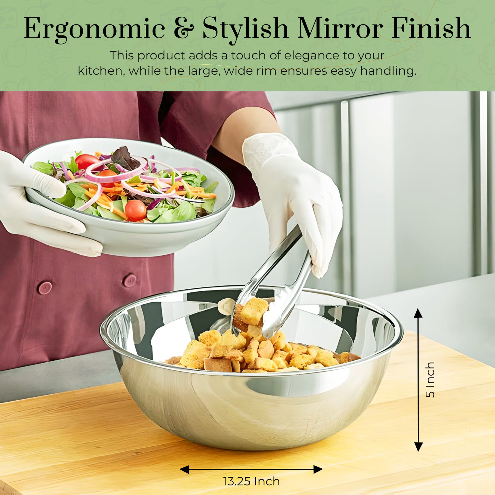 2-Pack OCS Parts 13.25″ Stainless Steel 8 Quart Mixing Bowl