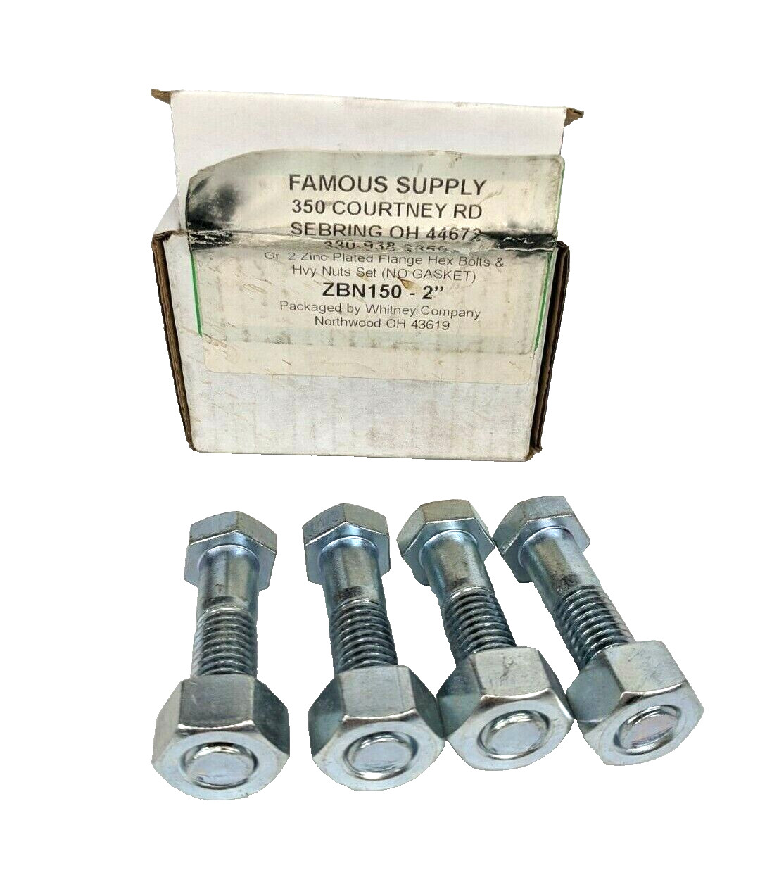 Whitney ZBN150 2″ Zinc Hex Bolts & Nuts Kit – 4PC – NEW flange gr. 2