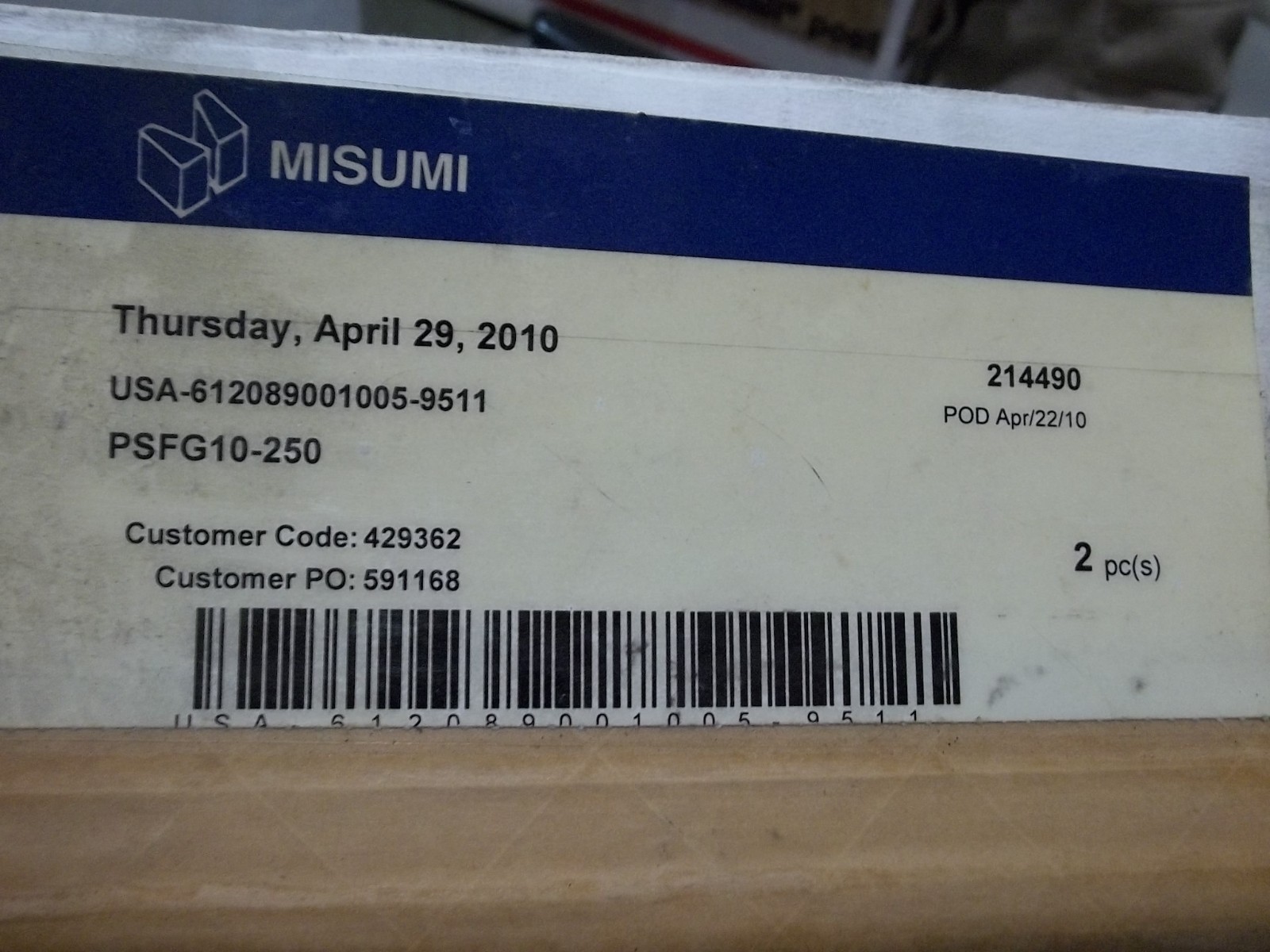 LOT OF 2 NIB MISUMI PSFG10-250 STRAIGHT LINEAR SHAFT (422)